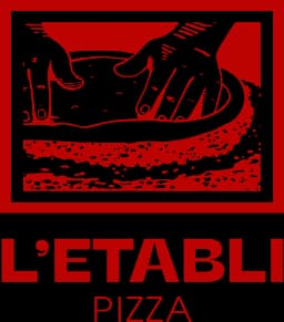 logo de L'Établi Pizza Plouhinec. 2 mains pétrissant une pâte à pizza artisanale.